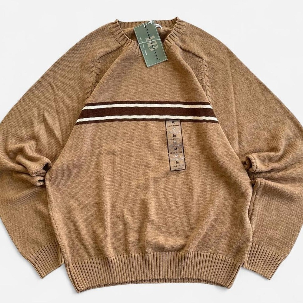 Vintage Knightsbridge NWT Lightweight Tan & Brown Striped Crewneck Sweater